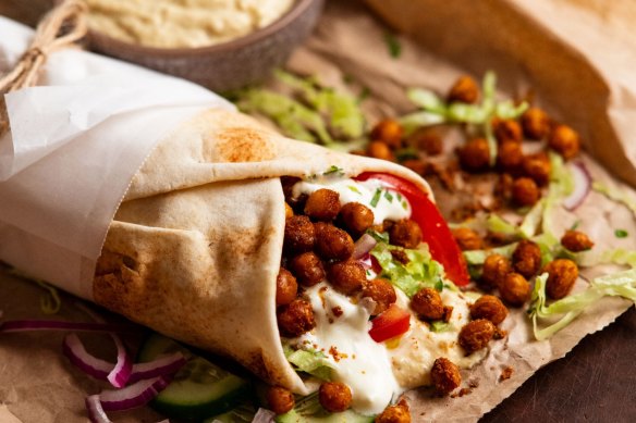 These shawarma wraps swap in chickpeas for chicken.