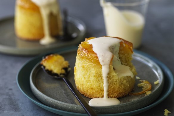 Individual marmalade and whisky puddings.