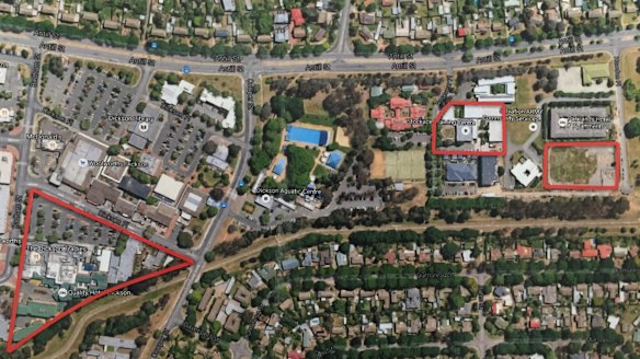 Land owned by traders in Dickson shops including the car park they bought from the government. And the two blocks behind the pool which the government bought from the Tradies, including the CFMEU headquarters. 