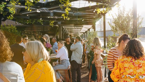 The pontoon bar is decked out in greenery over two storeys and highlights Victorian producers across its menu.