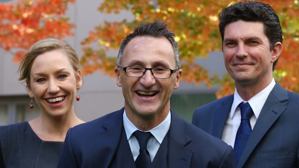 Richard Di Natale with his co-deputies senators Larissa Waters and Scott Ludlam.