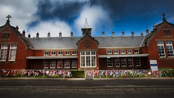 Ribbons on the fence of St Alipius school in Ballarat.