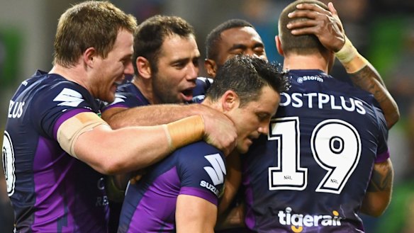 On top: The Melbourne Storm cruised to victory – and the minor premiership – on Saturday night.