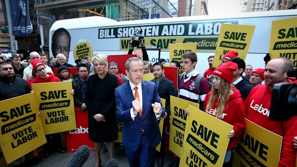 Opposition Leader Bill Shorten and Deputy Opposition Leader Tanya Plibersek during a rally. 