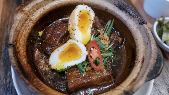 Caramelised pork belly clay pot.