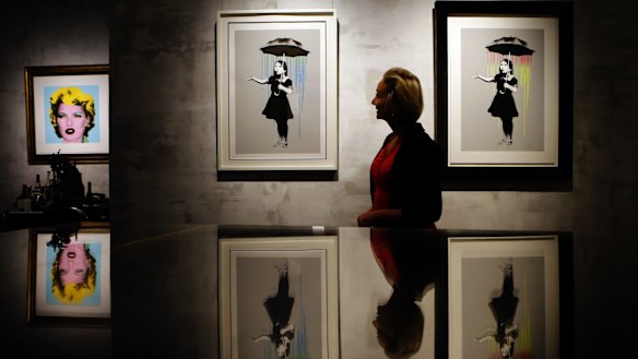 Banksy works on display in Munich.
