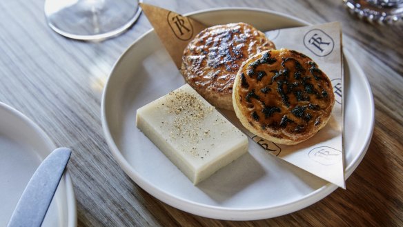 Eel pâté with horseradish jelly and glazed crumpets.