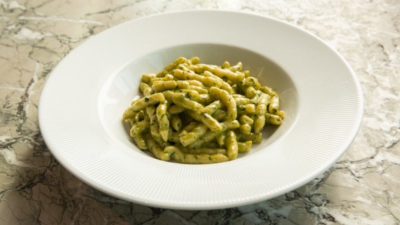 A'Mare's pasta, with pesto freshly made tableside, is a big hit with the Hewitt family.