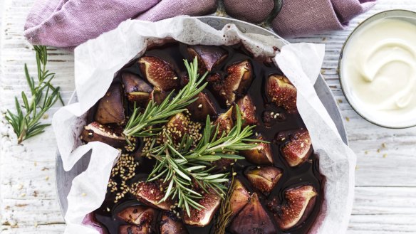 Ripe, fleshy figs, lightly baked in red wine with sweet and creamy yoghurt on the side.