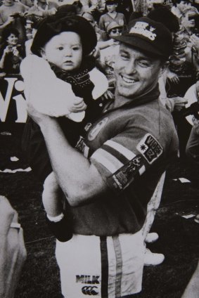 David Furner and his daughter Maddison after the Raiders' 1994 grand final triumph.