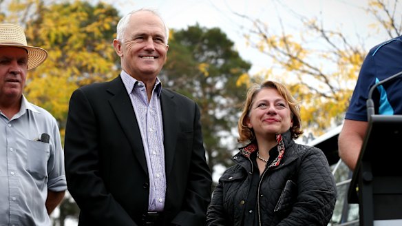 Prime Minister Malcolm Turnbull lends a hand to the Sophie Mirabella effort earlier in the campaign.