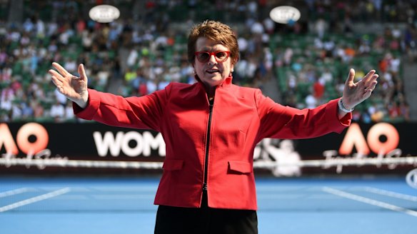 Billie Jean King is honoured on centre court.