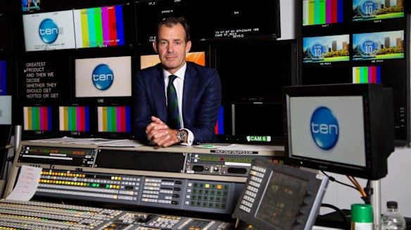 Channel Ten CEO Paul Anderson in a control room at the Channel Ten Studios in Pyrmont, Sydney. 