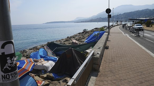 A makeshift refugee camp has sprung up on the Italian side of the border with France.
