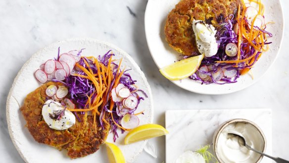 Spiced chickpea cakes. From The Long Life Plan by Faye James (New Holland Publishers), RRP $35.