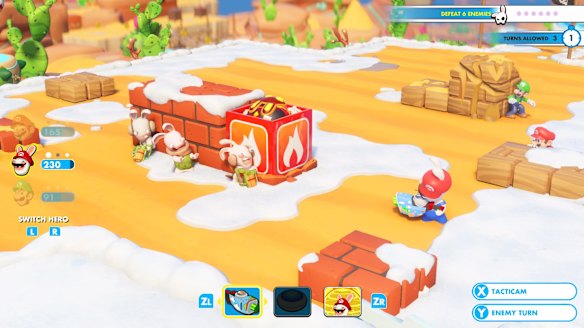 Hitting this explosive box will destroy some cover and burn enemies.