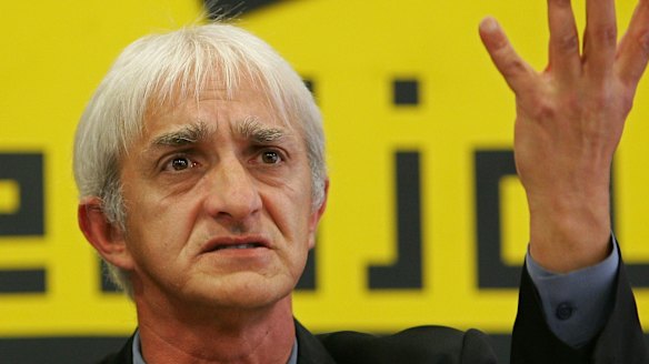 Dragan Vasiljkovic gestures at a press conference in Belgrade in 2005  when he denied an Australian reprot that said he was implicated in the torture and rape of Muslims during the Bosnian war.