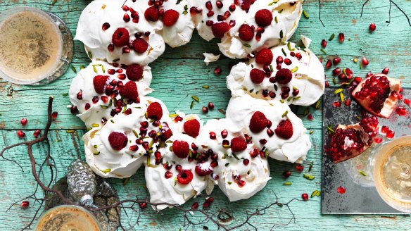 Rachel Khoo's pomegranate pavlova wreath for Christmas.