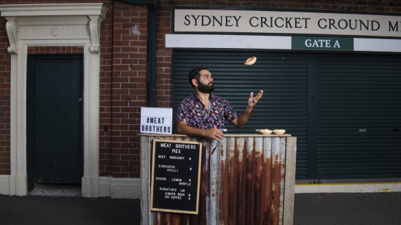 Gamillarroy man Corey Grech, selling kangaroo pies with his food truck Meat Brothers, outside Sydney Cricket Ground. 
