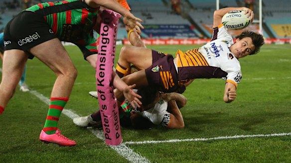 Close call: Lachlan Maranta puts a foot in touch on his way to the tryline.