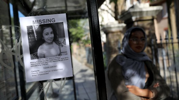 A poster for missing girl Jessica Urbano near Grenfell Tower on Thursday.