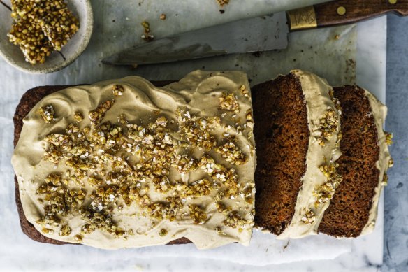 Buckwheat carrot cake with buckwheat praline.