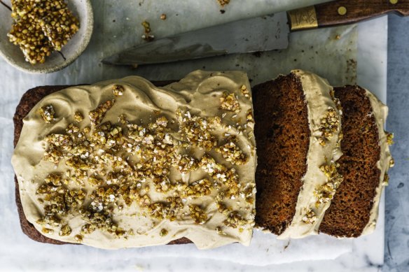 Buckwheat carrot cake with buckwheat praline.