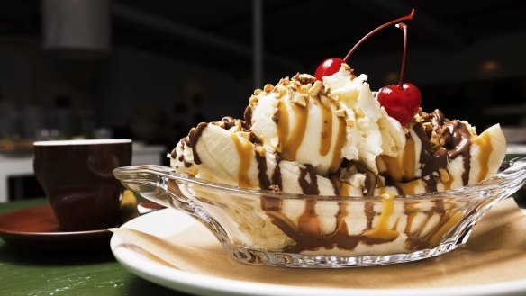 Kids can build their own banana split at the bar.