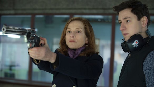 Isabelle Huppert and Arthur Mazet in <i>Elle</i>.