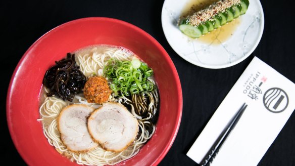 Ippudo's signature Shiromaru Motoaji (creamy tonkatsu ramen with miso paste, garlic oil and pork belly).