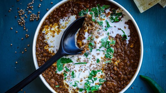 This comforting lentil curry is heavy on the coriander and generous with the ginger.