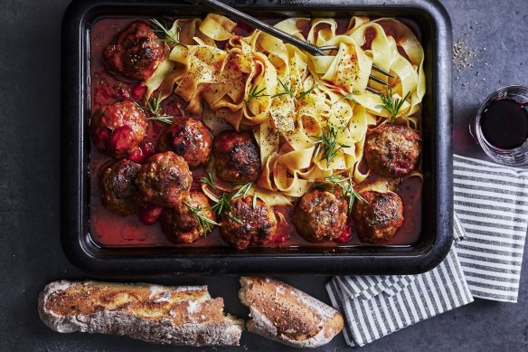 Beef, ricotta and rosemary meatball tray bake.