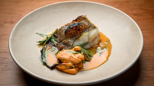 Fish-on-seafood-on-fish: Roast turbot with smoked mussles.