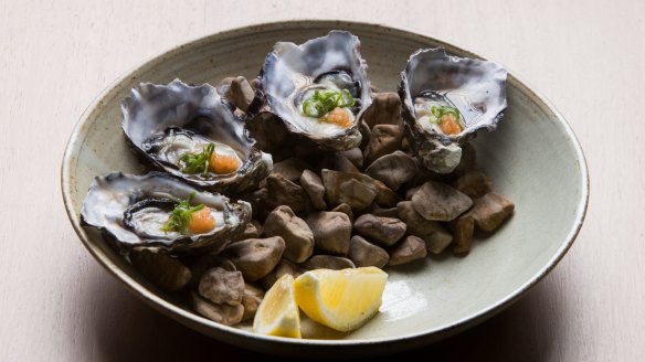 Oysters with ponzu.
