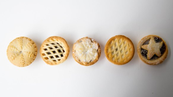 Fruit mince pies pictured from left: Walkers, Aldi, Coles, Woolworth's and David Jones.