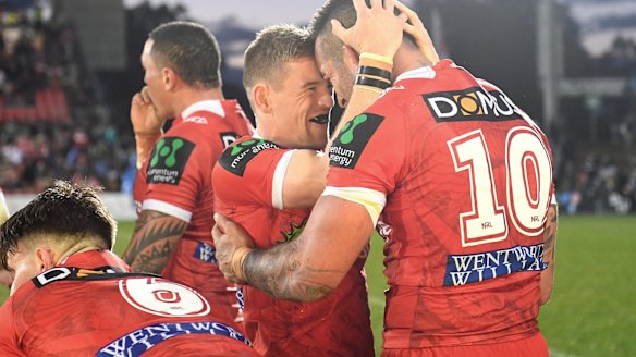 One for true believers: Matt Dufty enjoys victory after a tight contest in challenging conditions.