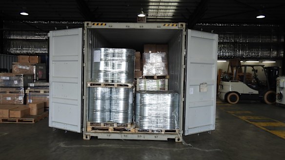 Drums of 1,4 Butanediol seized by Victoria Police.