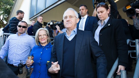 Prime Minister Malcolm Turnbull and wife Lucy after casting their votes in Sydney on Saturday.