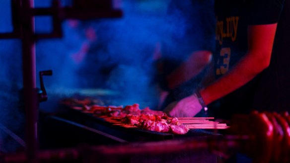 Meats sizzle at the Sydney Night Noodle Market. 