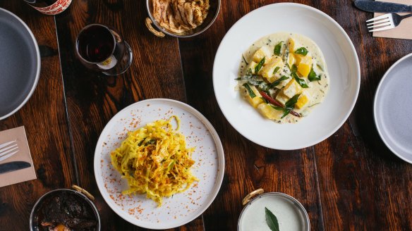 Stir-fried cabbage and pickled long melon at the Rochy. 