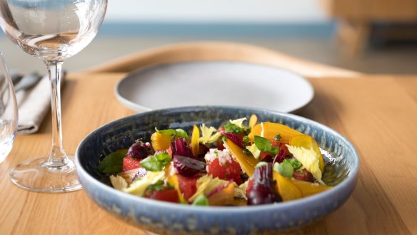 Non-fish bait: mixed beetroot salad with feta.