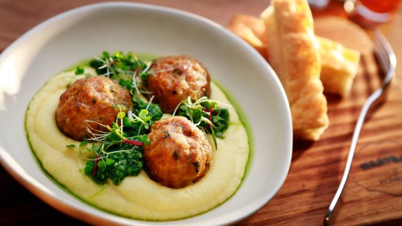 Pork meatballs with pesto and polenta at Meatball & Wine Bar in Richmond. 