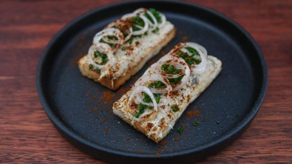 Miso baba ghanoush on toast.