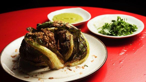 Roasted cauliflower comes with Chinese pancakes.