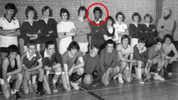 Adrian Ajao with the Huntleys Secondary School for Boys football team in around 1979 or 1980 when he was 15 or 16 years old during a 24-hour charity event 