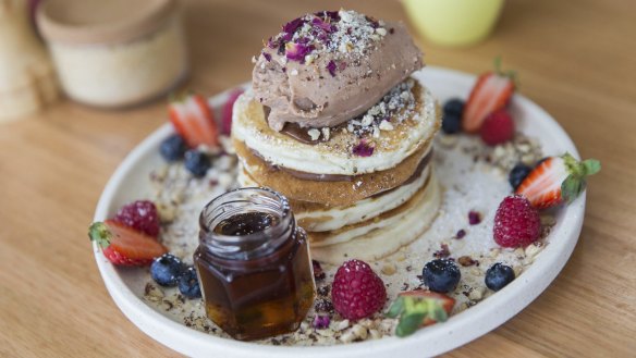 Buttermilk pancakes with Nutella cream.