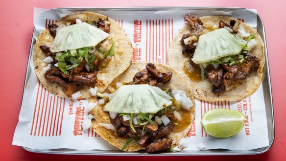 Tacos al pastor at Frankie's Tortas & Tacos.