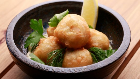 Codfish Shanty fish fritters with lemon mayo.