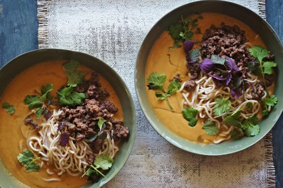 Laksa inspired by spicy Sichuan dandan noodles.