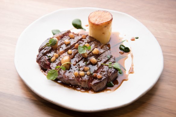 Prettily plated: Cote de boeuf with sauce bordelaise.